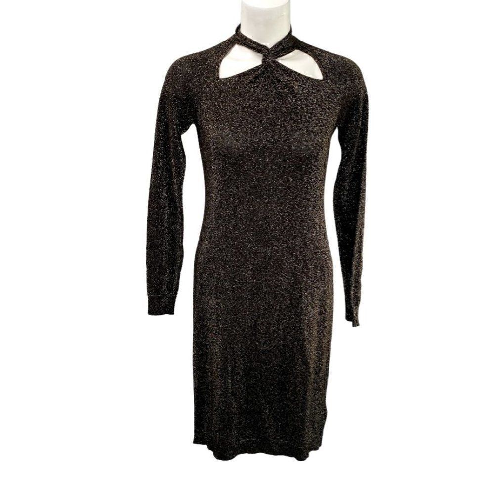 Michael Kors Bodycon Dress XS Black Gold Glitter